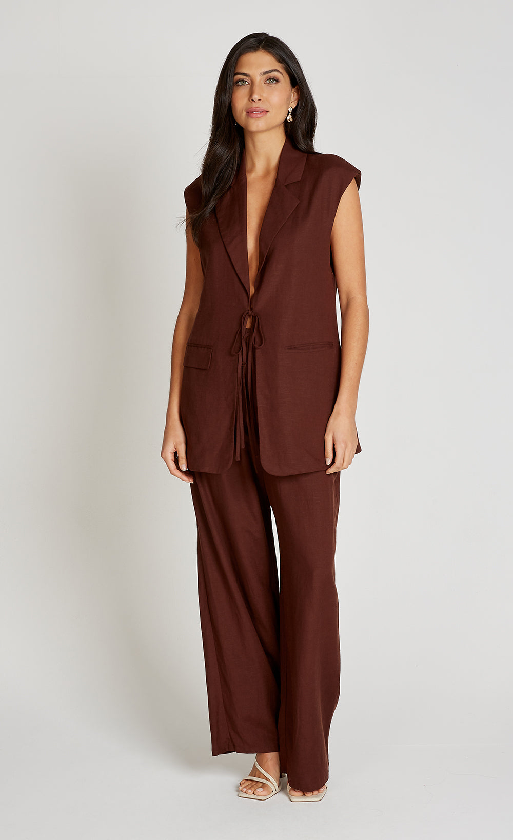Chocolate Brown Waistcoat With Linen