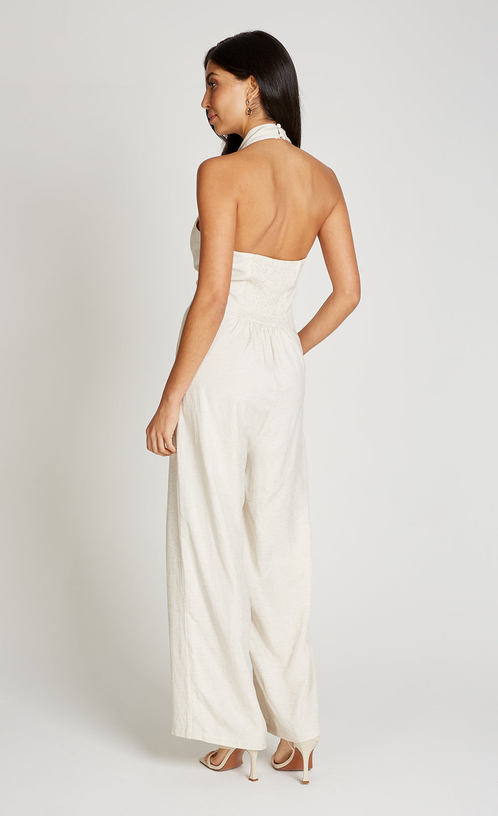 Cream Halter Neck Jumpsuit With Linen