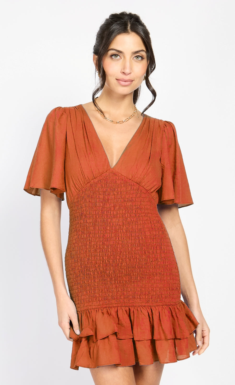 Orange Frill Mini Dress by Chloe Lewis