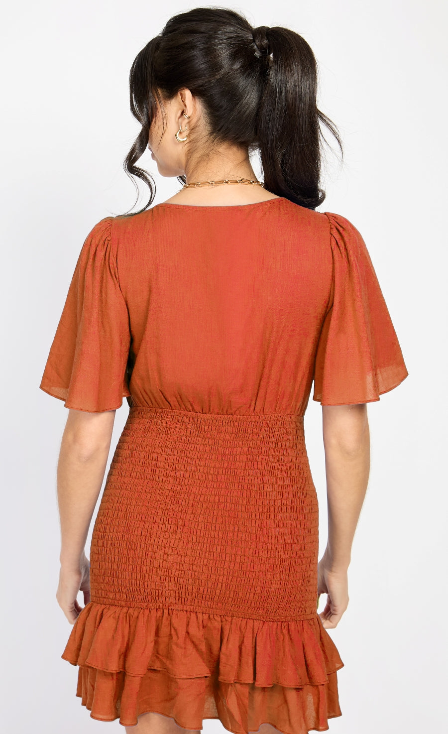 Orange Frill Mini Dress by Chloe Lewis