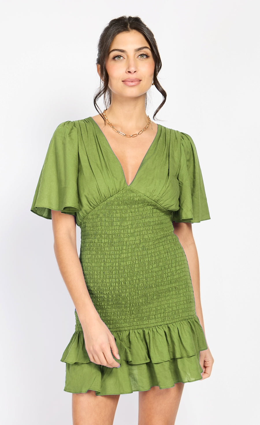 Olive Frill Mini Dress by Chloe Lewis
