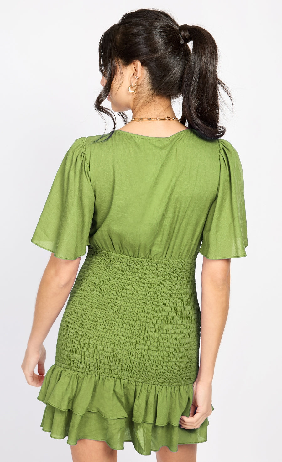 Olive Frill Mini Dress by Chloe Lewis