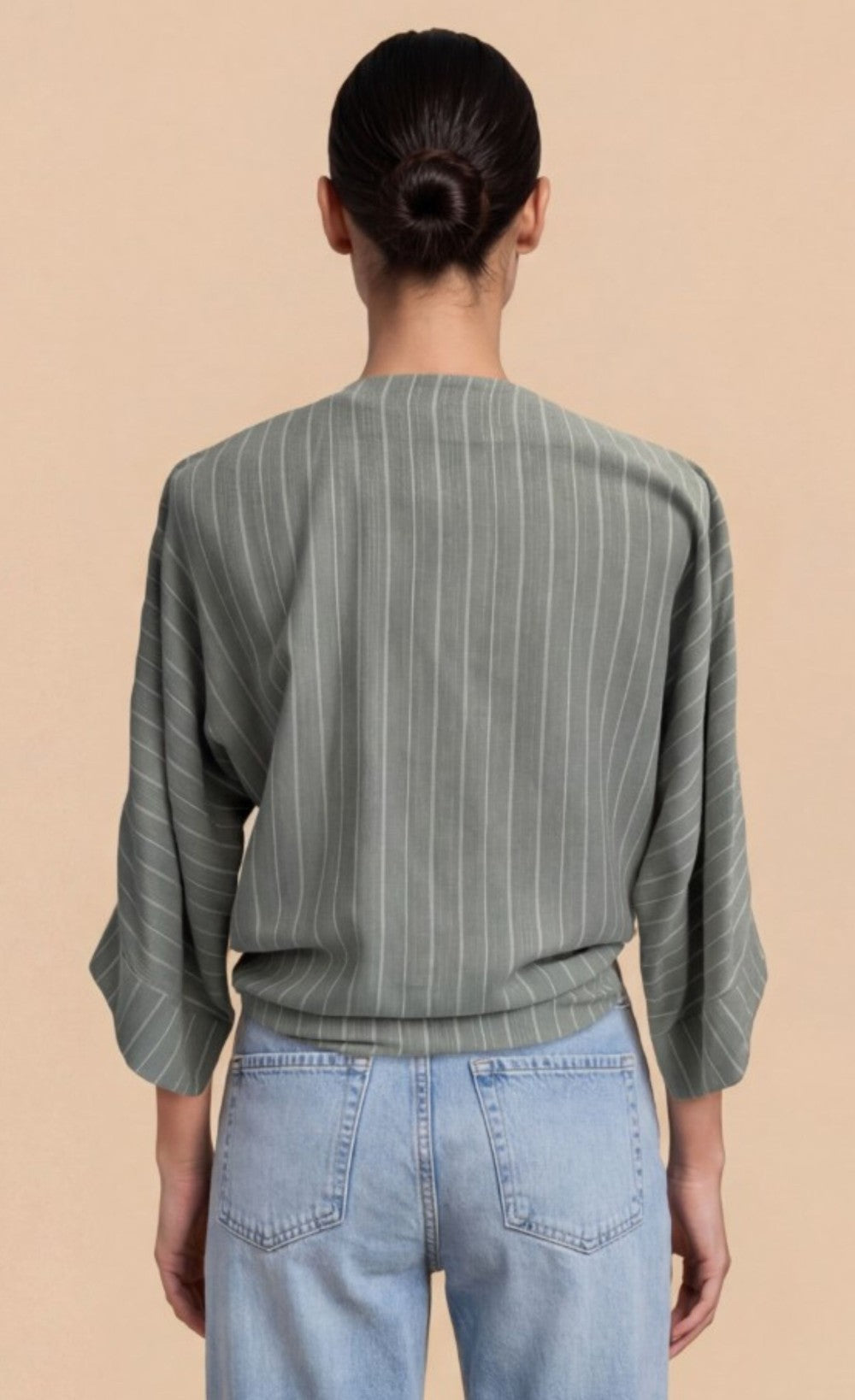 Green Stripe Tie-Knot Top with V-NeckBlousesTie-Knot TopLittle Mistress