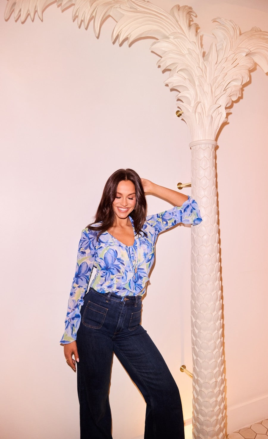 Blue Floral Print Frill Top by Vicky Pattison