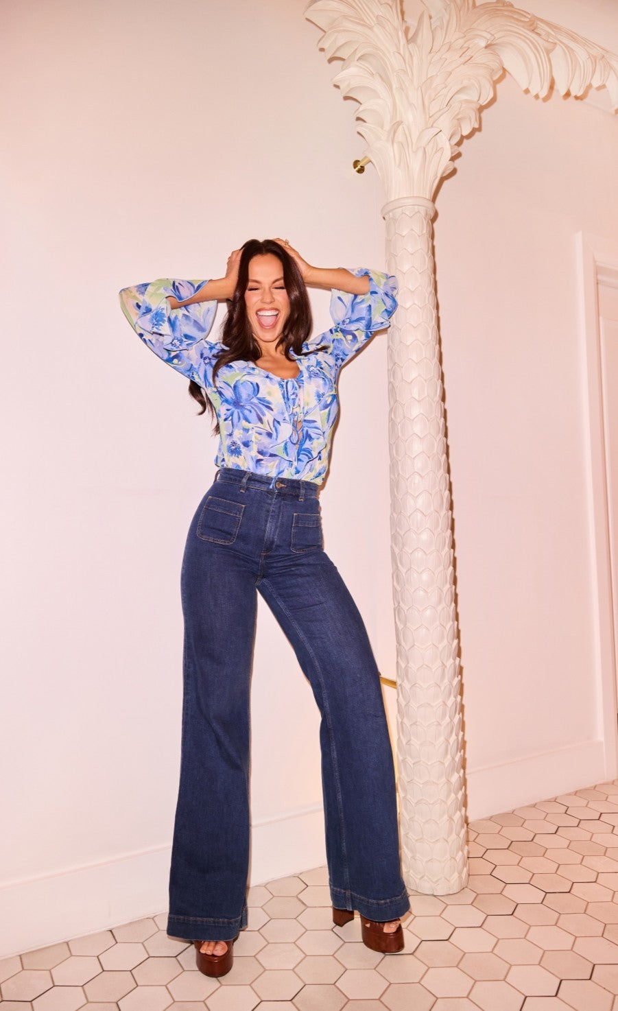 Blue Floral Print Frill Top by Vicky Pattison