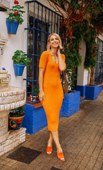 Apricot Ribbed Knit Midi Dress by Vogue Williams