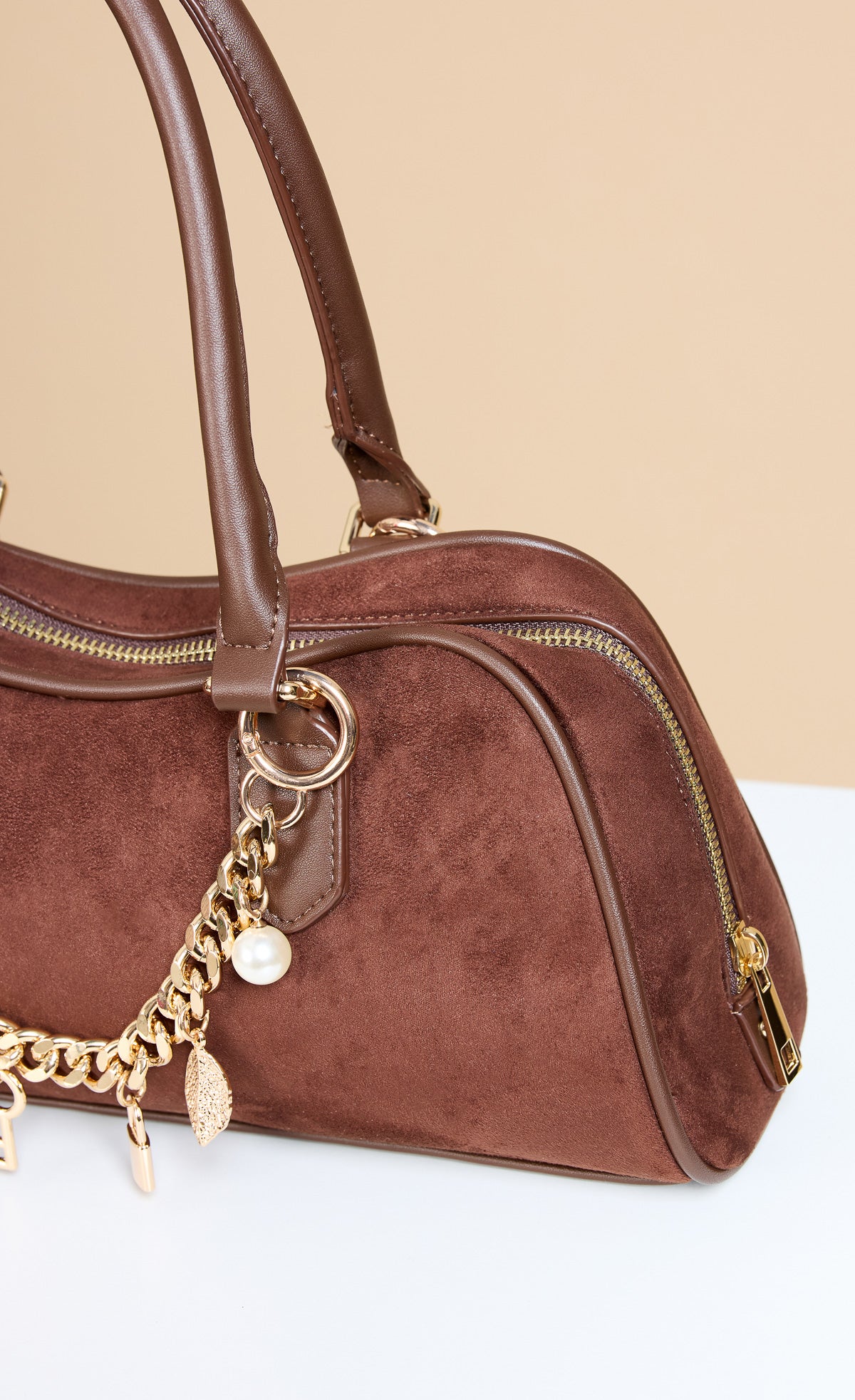 Chocolate Faux Suede Shoulder Bag
