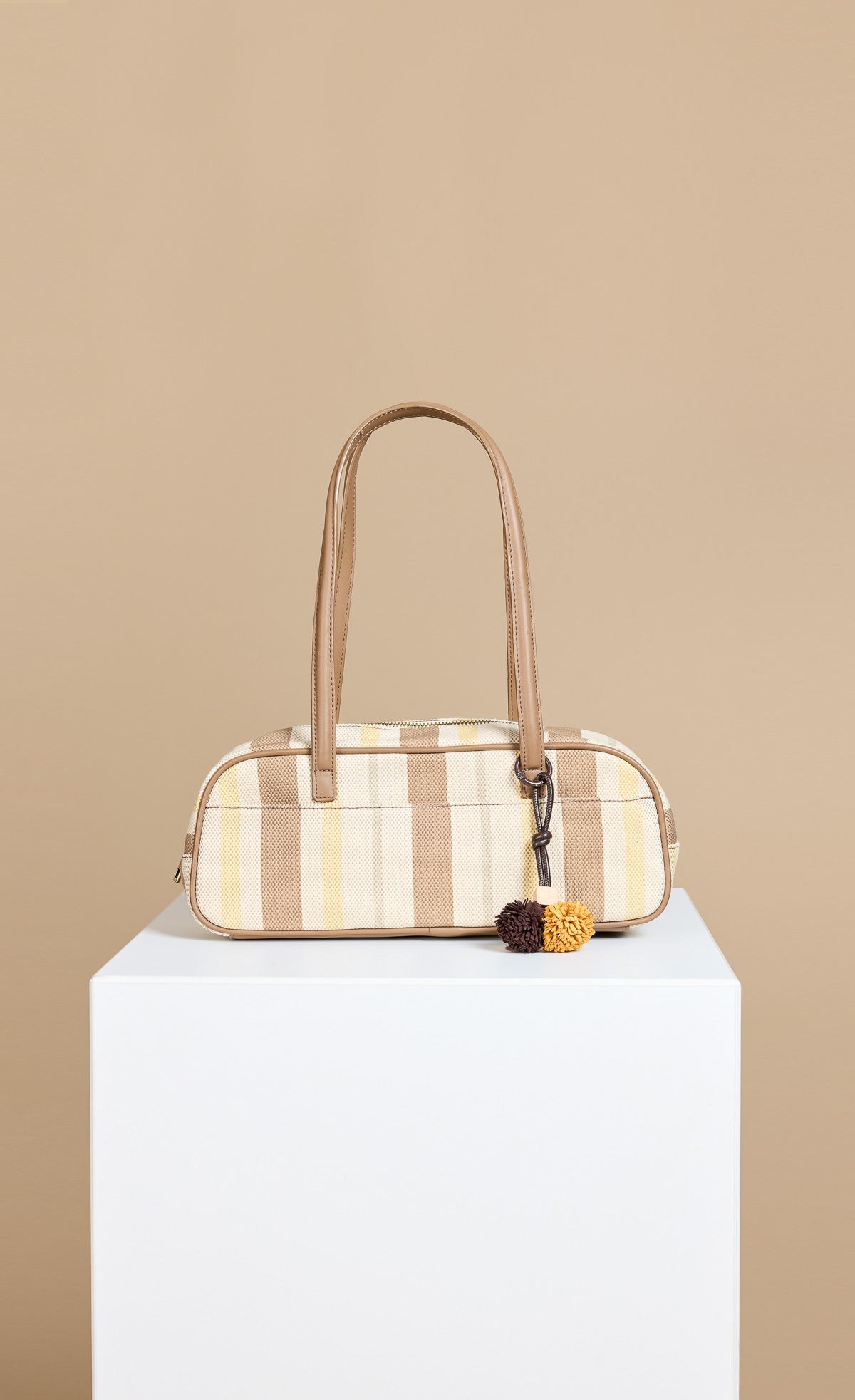 Mocha Lemon Stripe Elongated Shoulder Bag