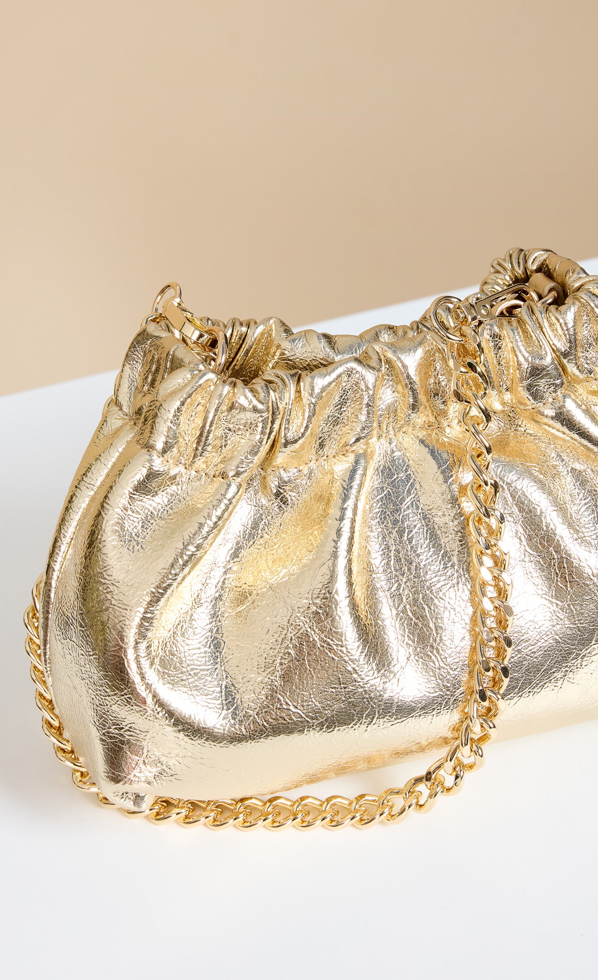 Metallic Gold Ruched Top Shoulder Bag