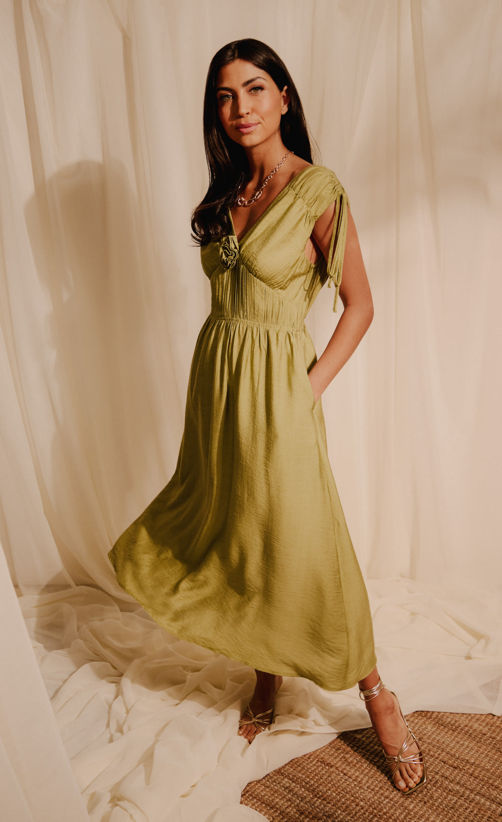 Lime Rosette Midaxi Dress