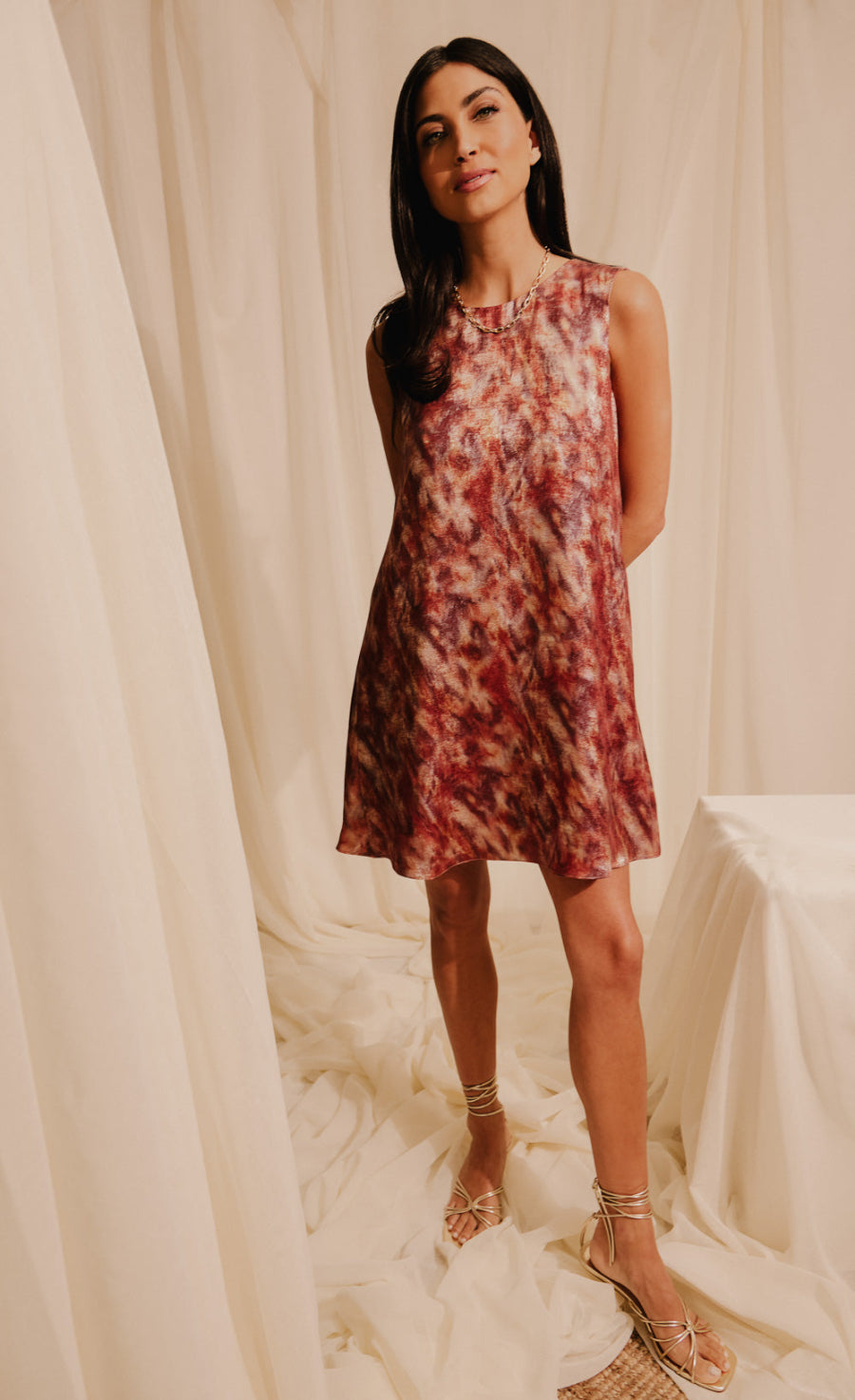 Blur Print Satin Mini Dress
