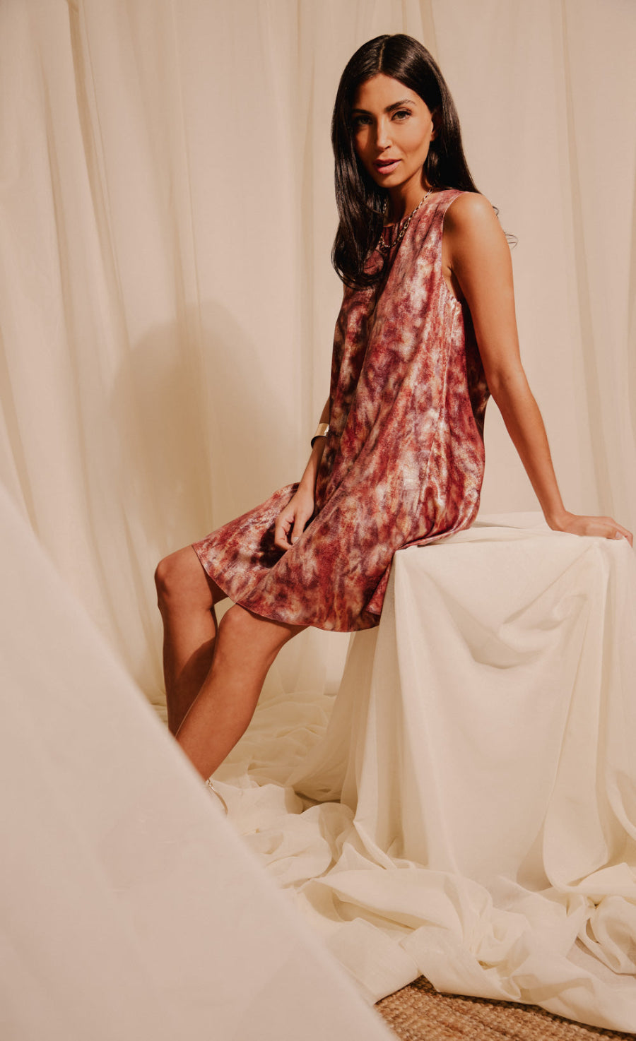 Blur Print Satin Mini Dress