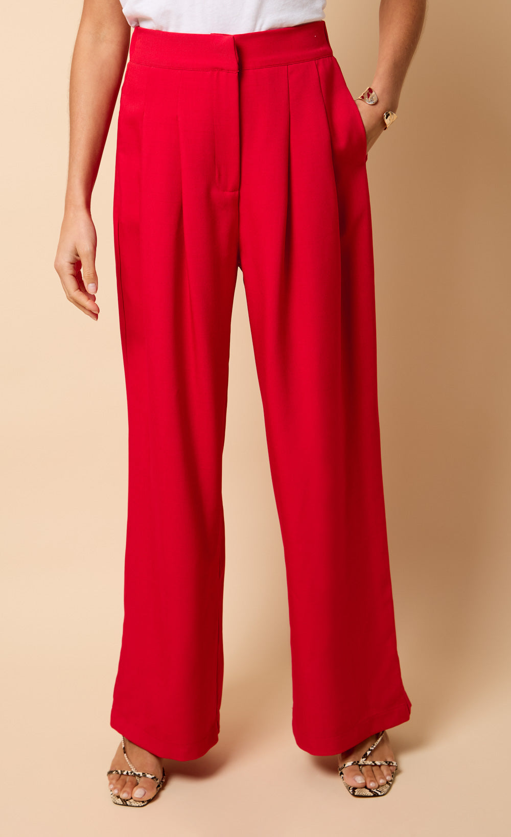 Red Crinkle Wide Leg Trousers by Vicky Pattison