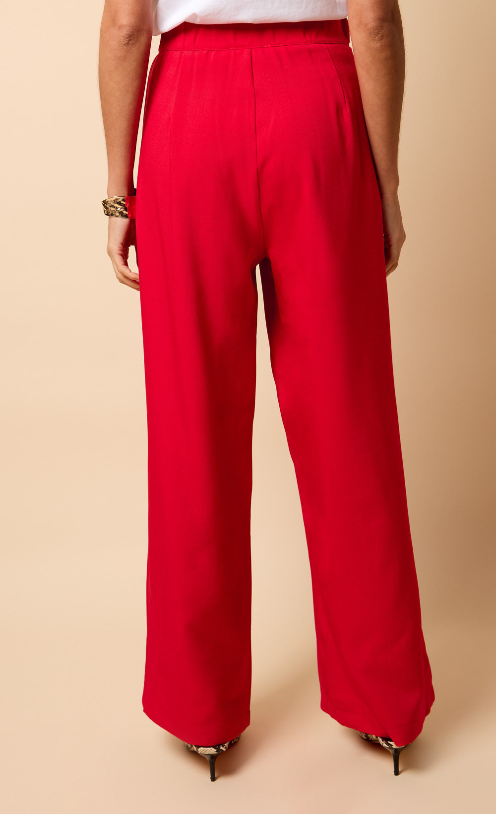 Red Crinkle Wide Leg Trousers by Vicky Pattison