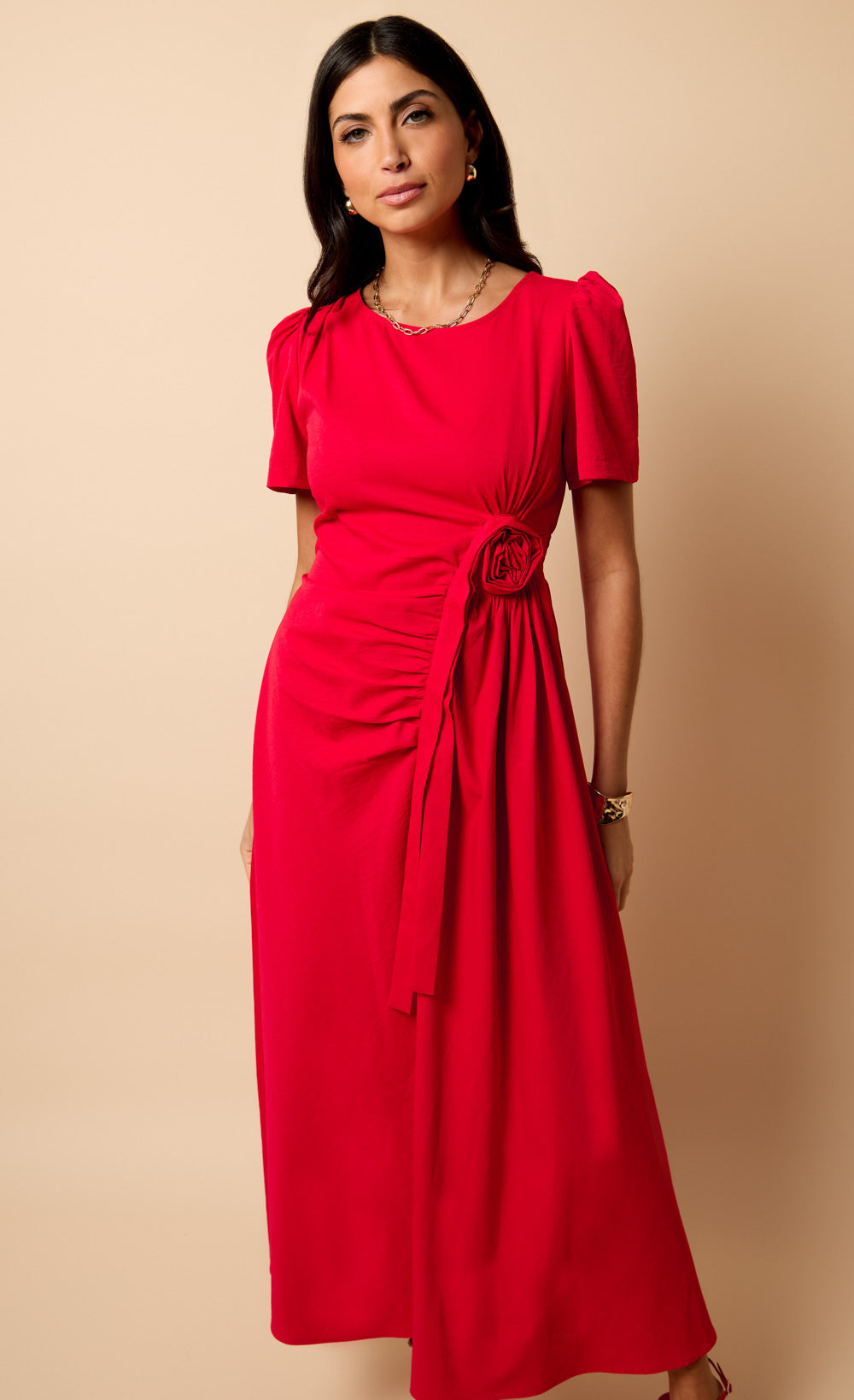 Red Rosette Midaxi Dress by Vicky Pattison