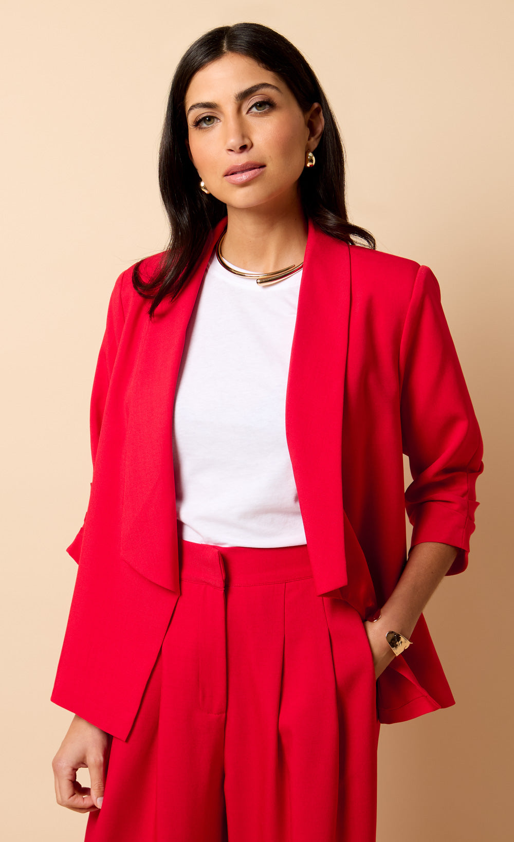 Red Crinkle Blazer by Vicky Pattison