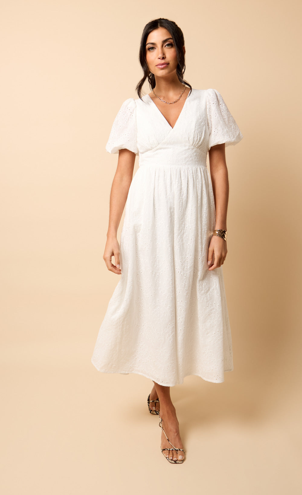 White Broderie Midi Dress by Vicky Pattison