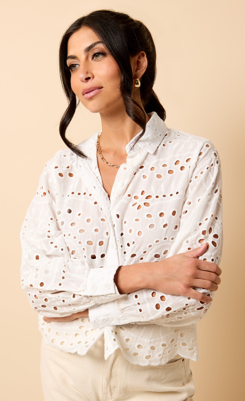 White Broderie Shirt by Vicky Pattison