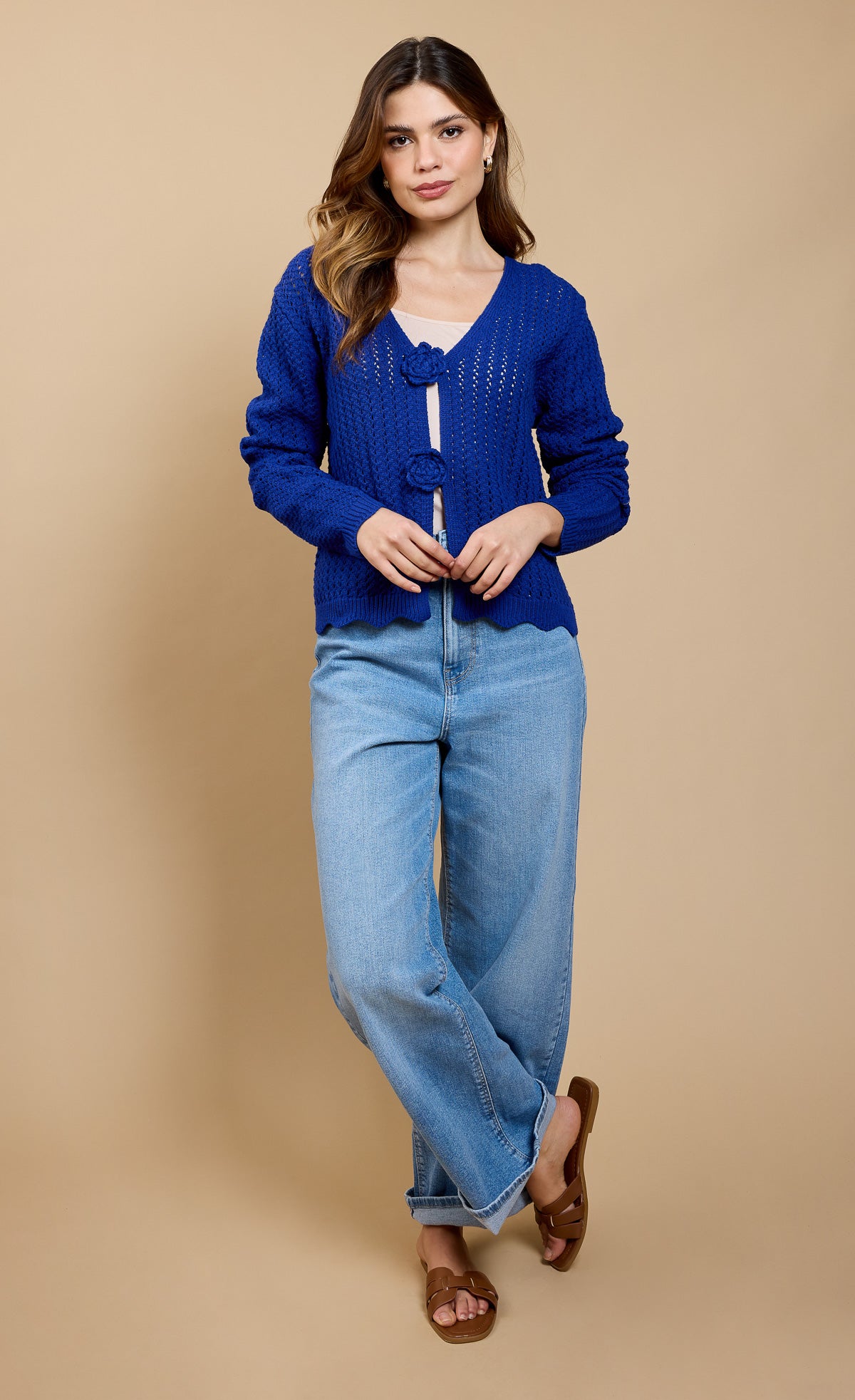 Alina Blue Crochet Rosette Detail CardiganCardigansJumpers & CardigansLittle Mistress