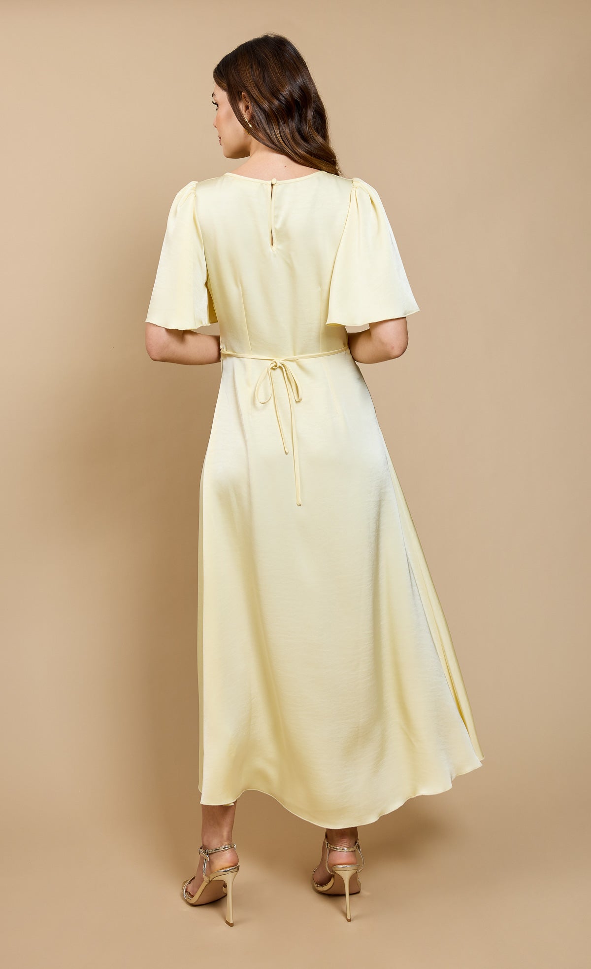 Lemon Satin Gathered Midaxi Dress by Vicky Pattison