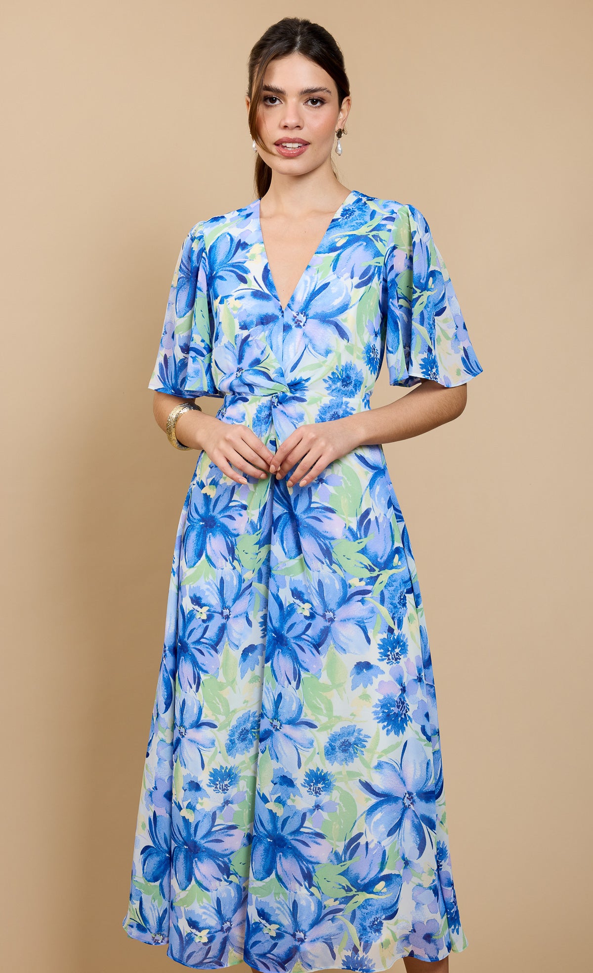 Blue Floral Print Knot Detail Midaxi Dress by Vicky Pattison