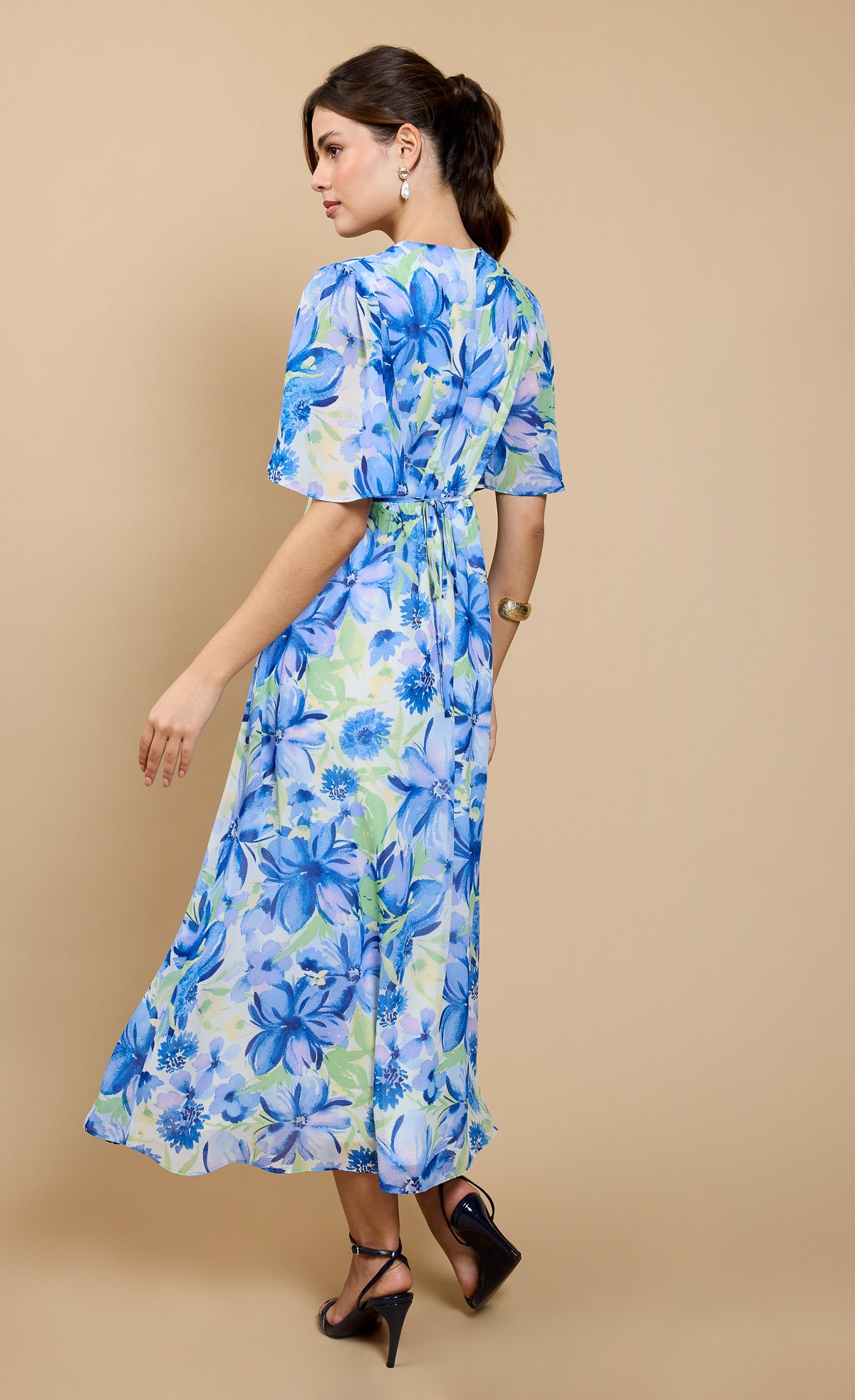 Blue Floral Print Knot Detail Midaxi Dress by Vicky Pattison