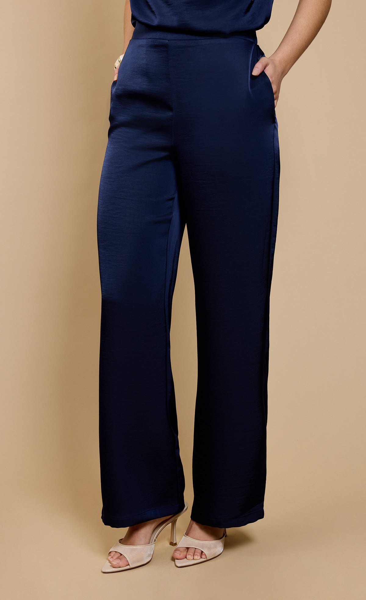 Navy Satin Wide Leg Trousers by Vicky Pattison