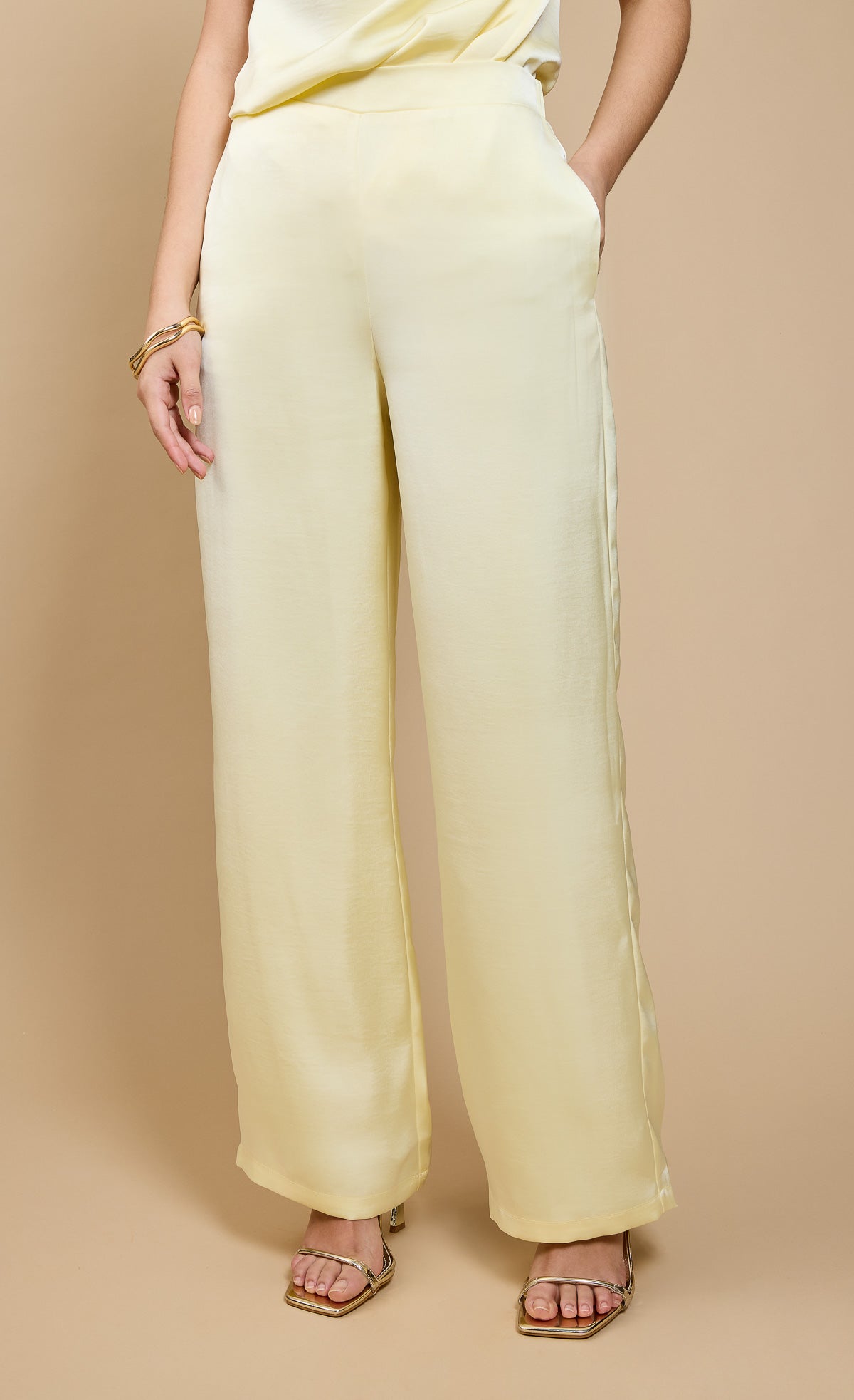 Lemon Satin Wide Leg Trousers by Vicky Pattison