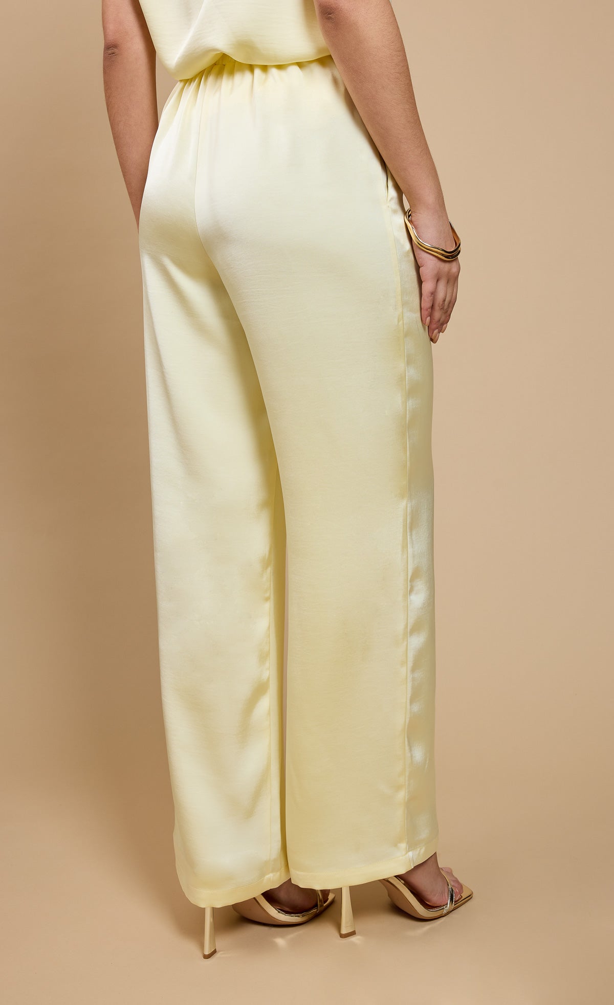 Lemon Satin Wide Leg Trousers by Vicky Pattison