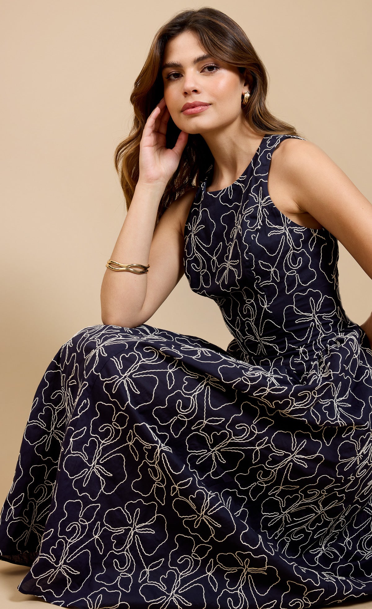 Navy Embroidered Midaxi Dress by Vicky Pattison