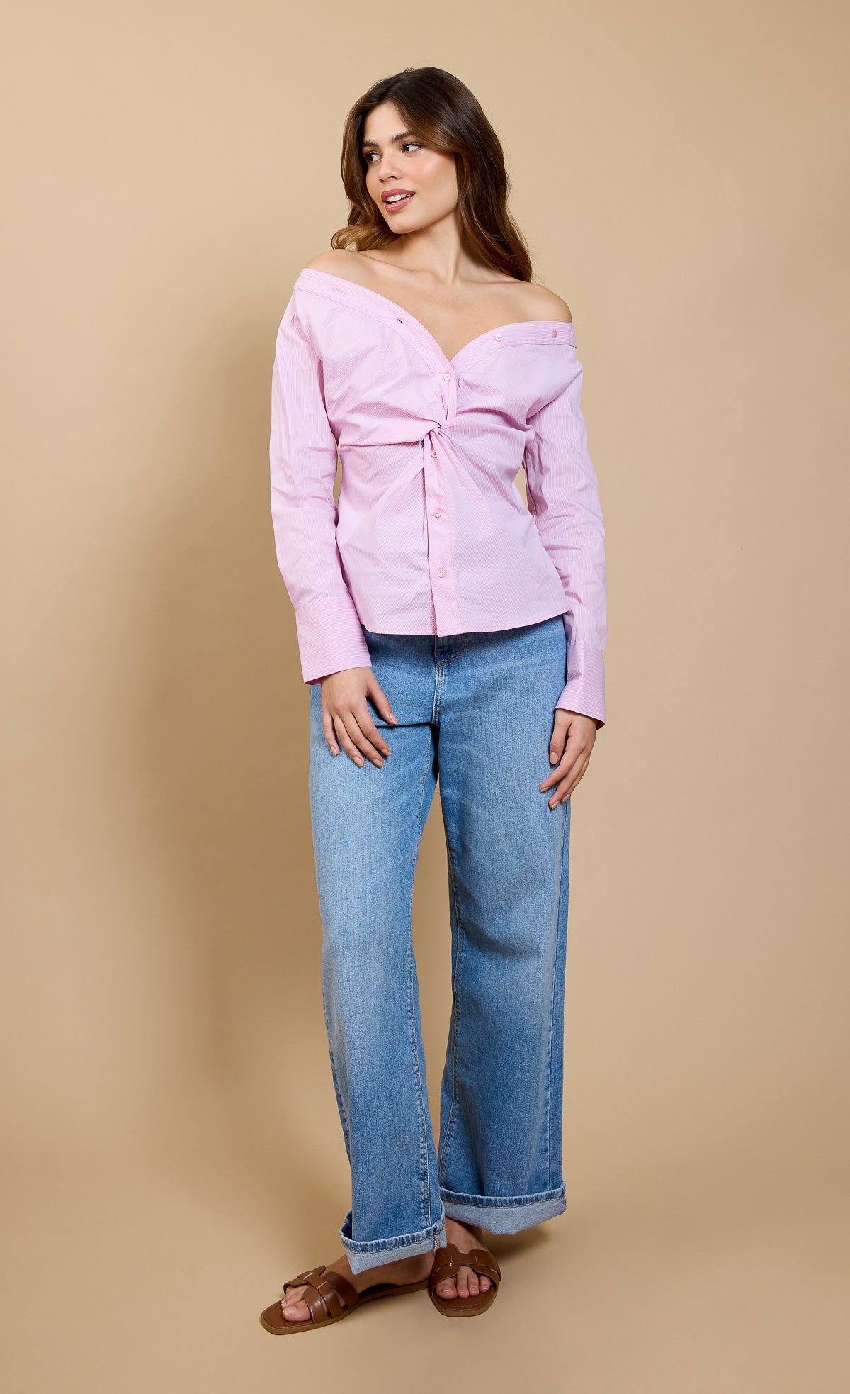 Laurette Pink Stripe Twist Detail ShirtShirtsTops & BlousesLittle Mistress