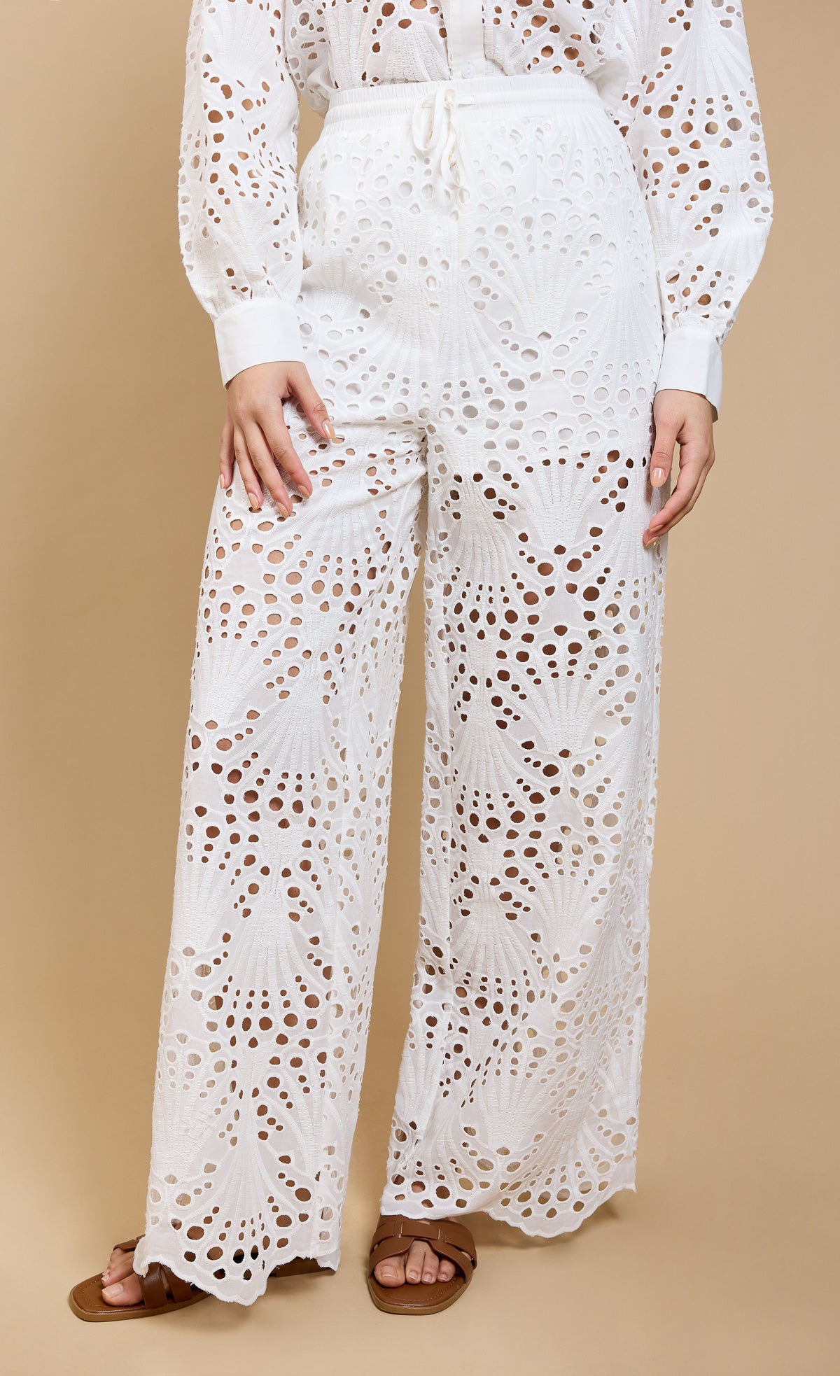 Viola White Broderie TrousersTrousersTrousersLittle Mistress