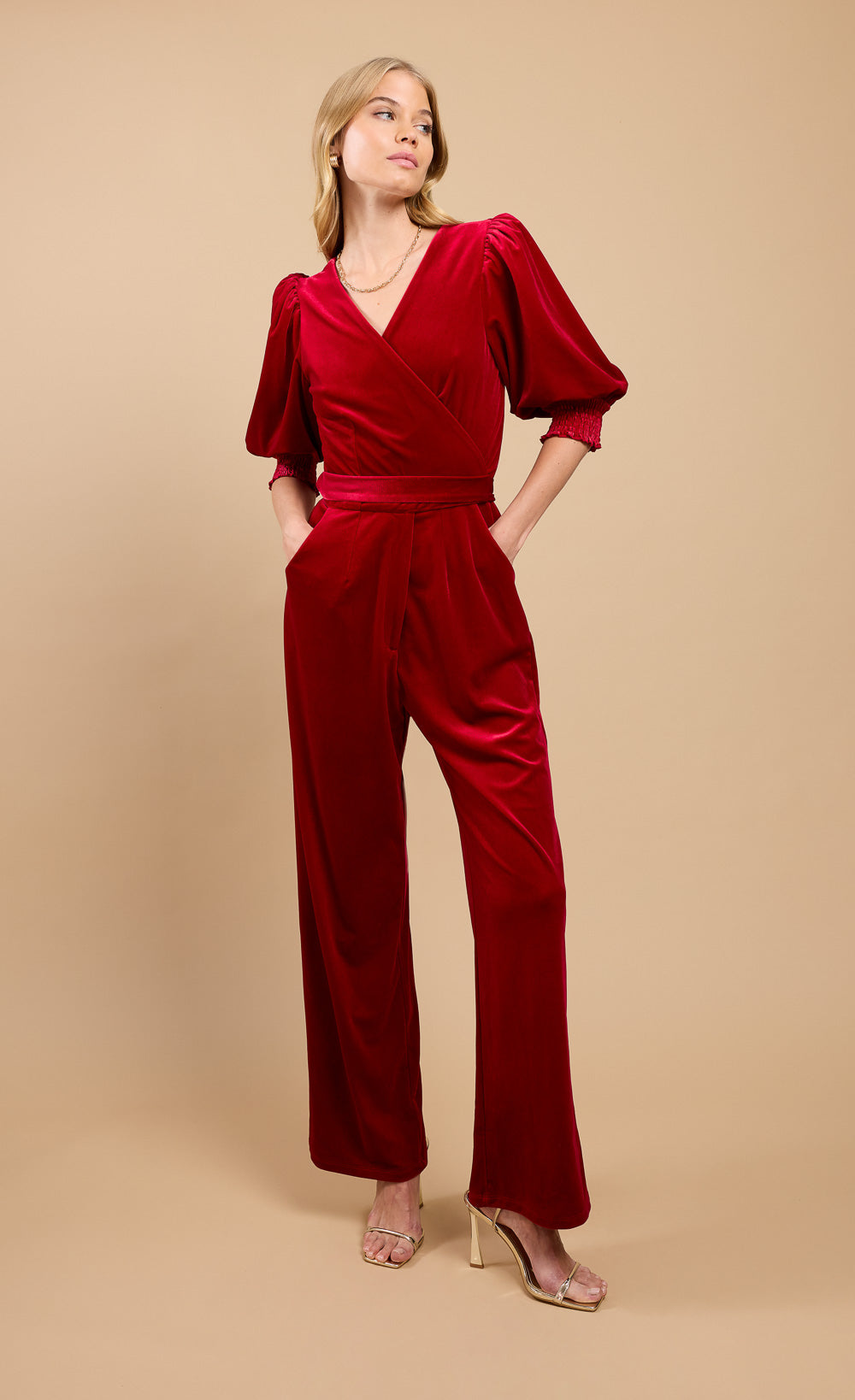 Ruby Red Velvet Wide Leg Jumpsuit by Vicky Pattison