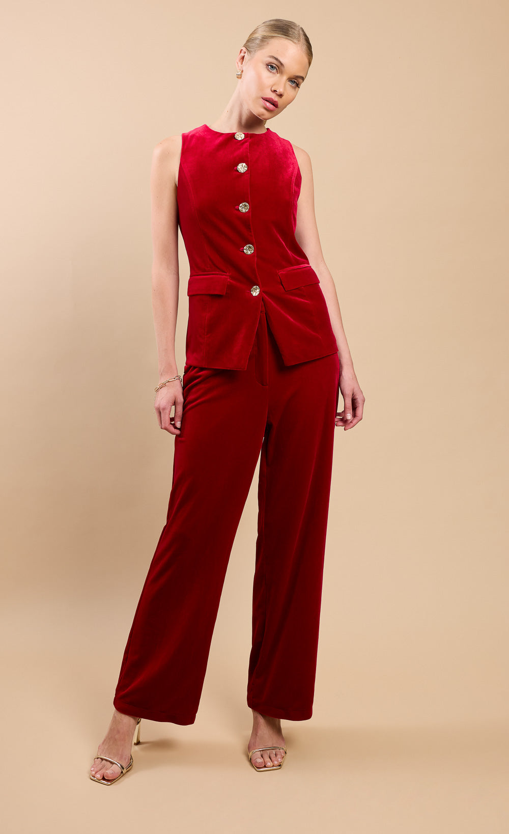 Ruby Red Sleeveless Waistcoat by Vicky Pattison