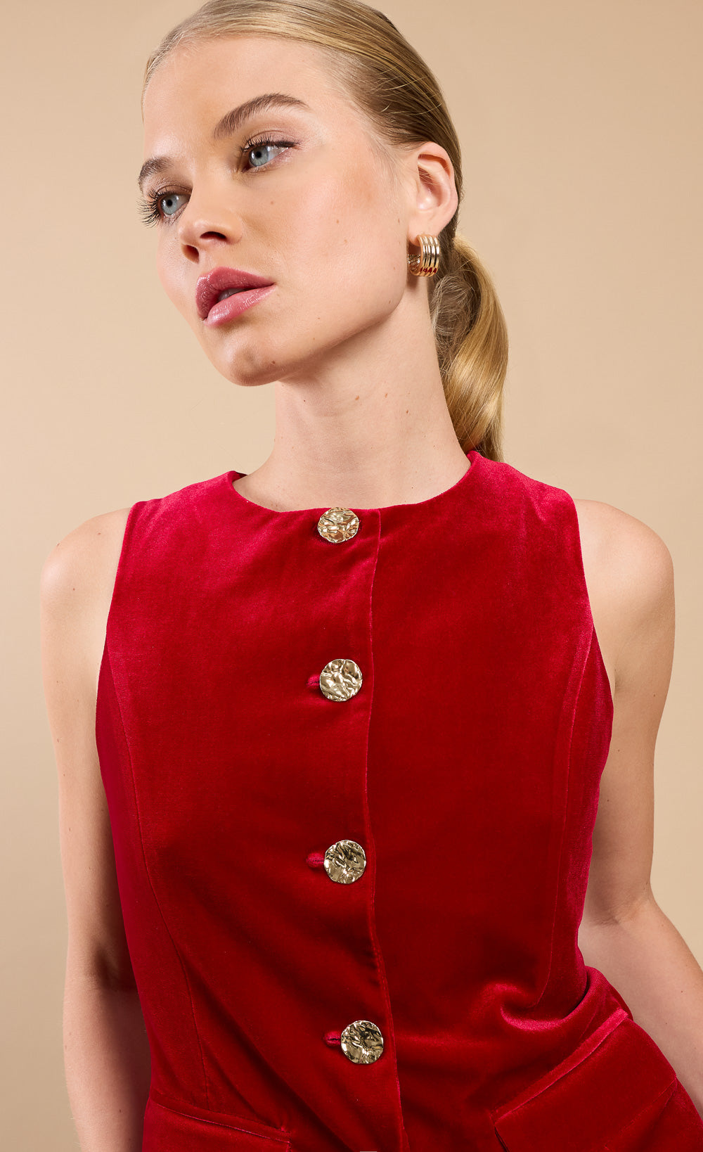 Ruby Red Sleeveless Waistcoat by Vicky Pattison