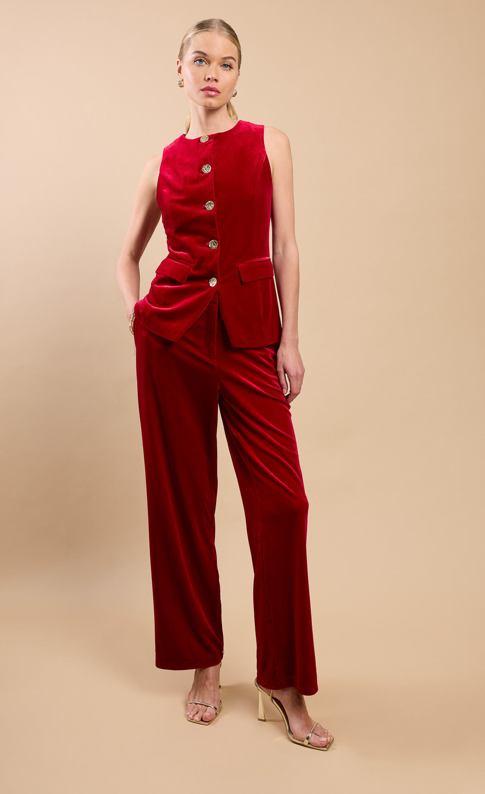 Ruby Red Wide Leg Trousers by Vicky Pattison