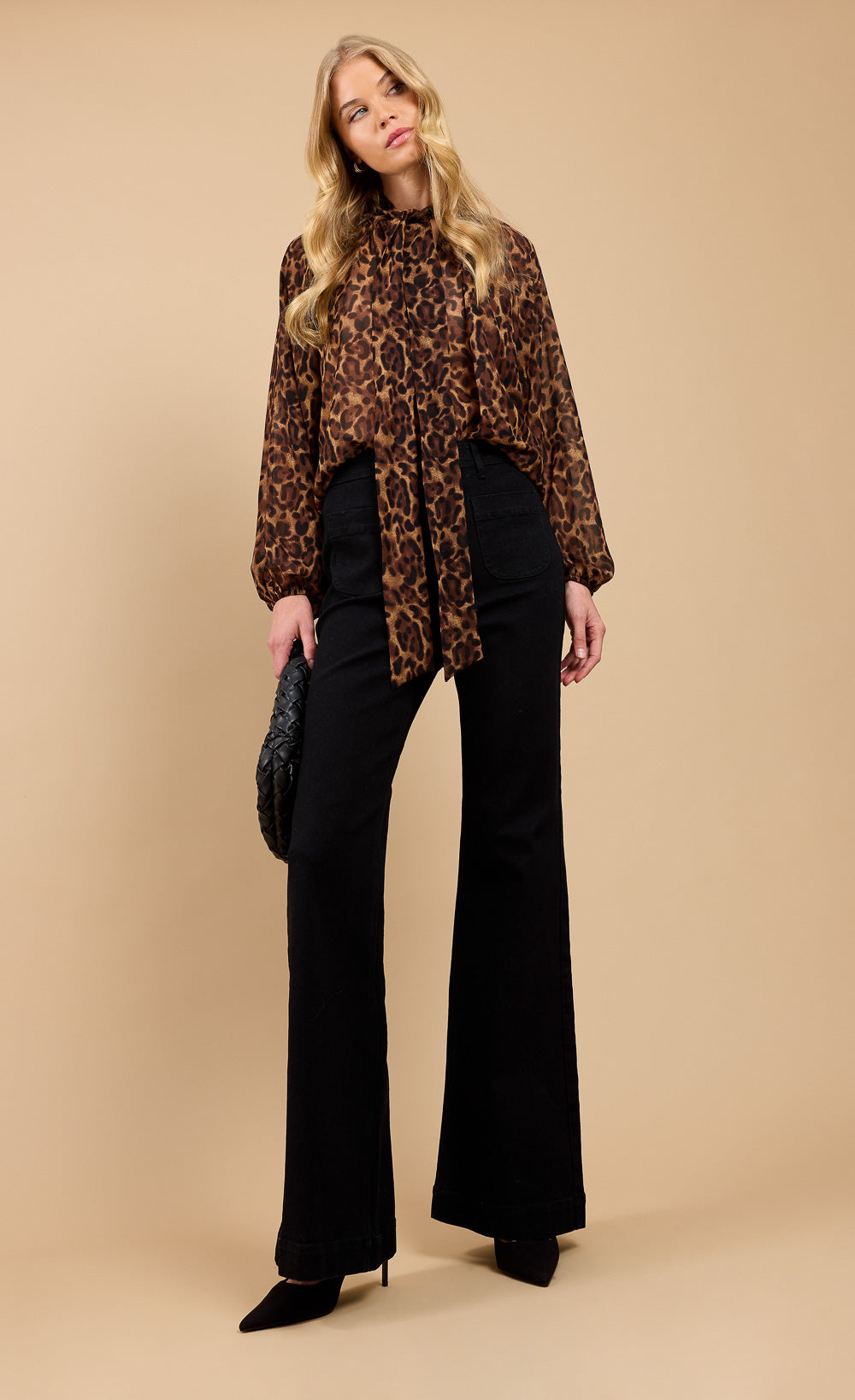 Leopard Print Chiffon Bow Detail Blouse by Vicky Pattison