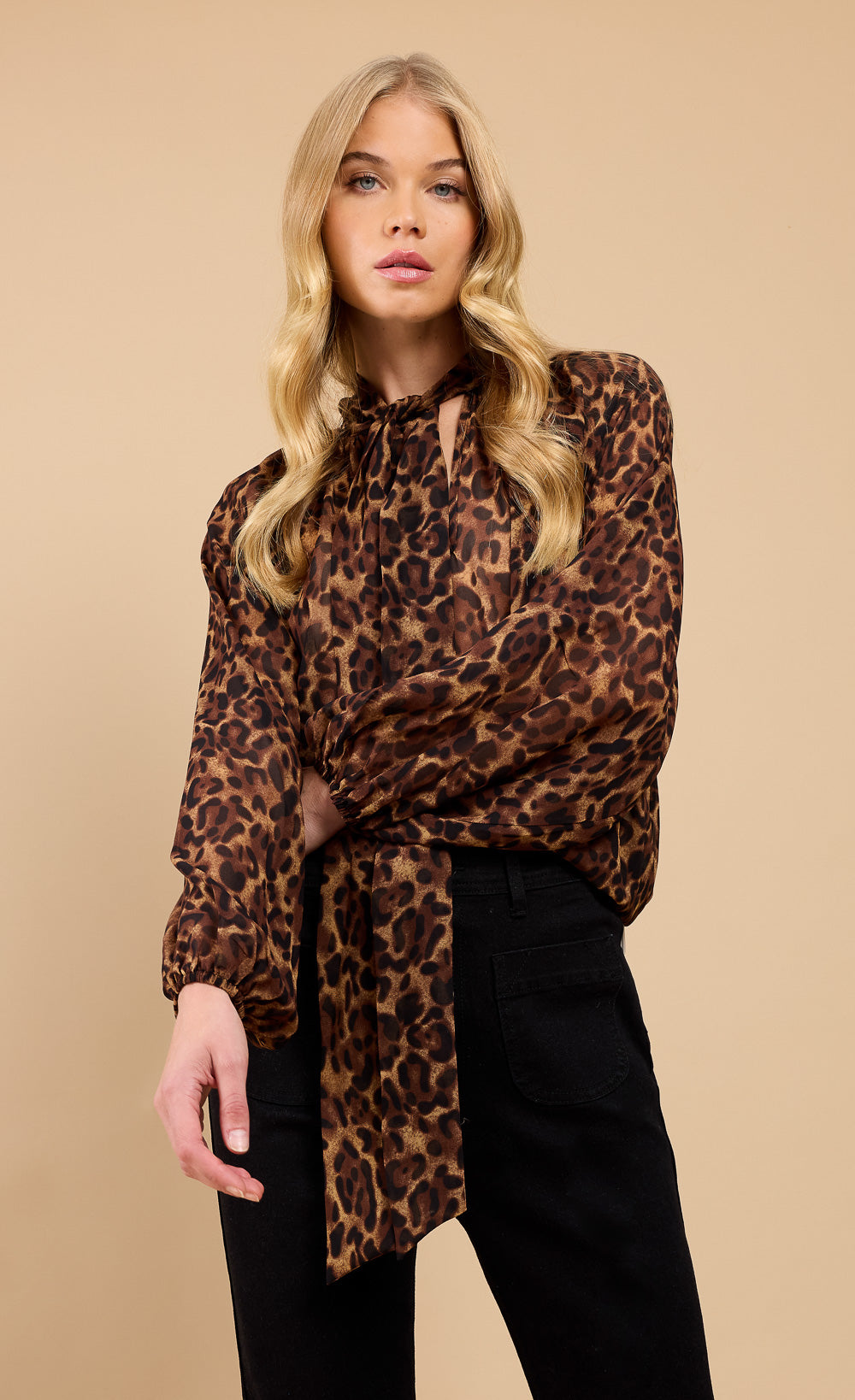 Leopard Print Chiffon Bow Detail Blouse by Vicky Pattison