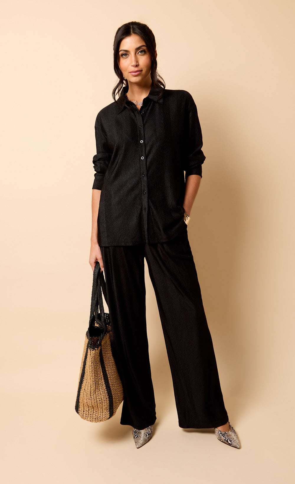 Black Plisse Shirt by Vicky Pattison