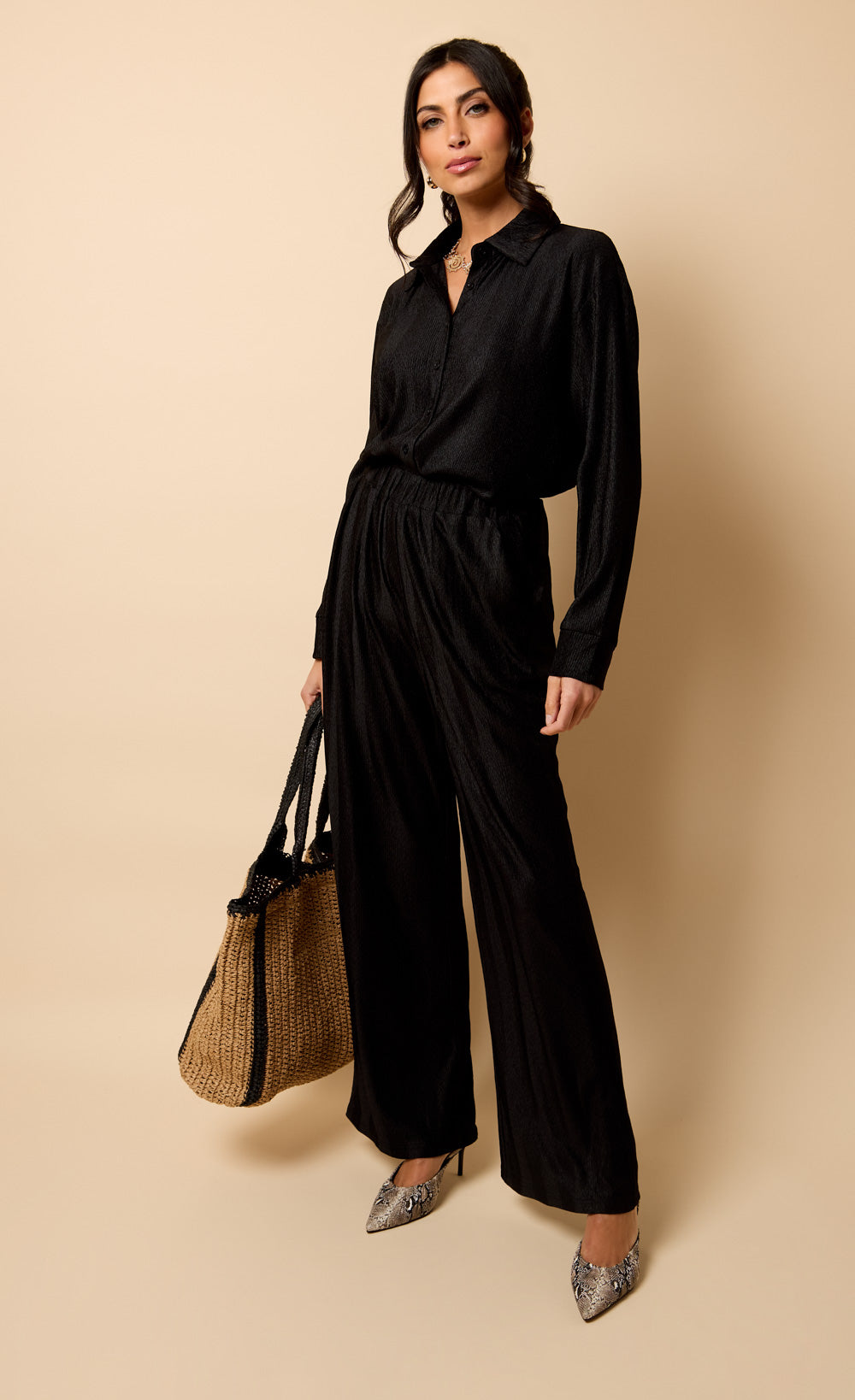 Black Plisse Trousers by Vicky Pattison