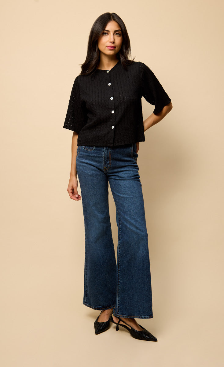 Black Knitted Button Down Top
