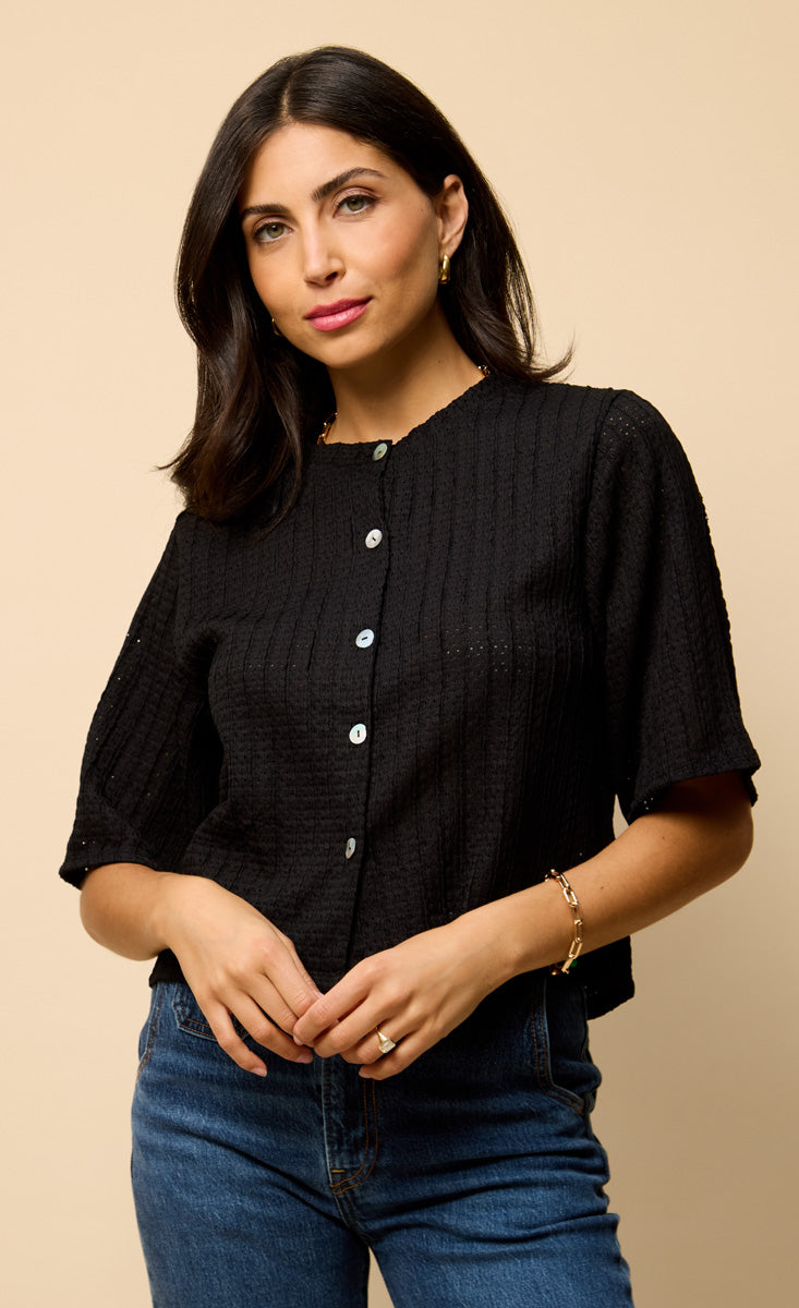 Black Knitted Button Down Top