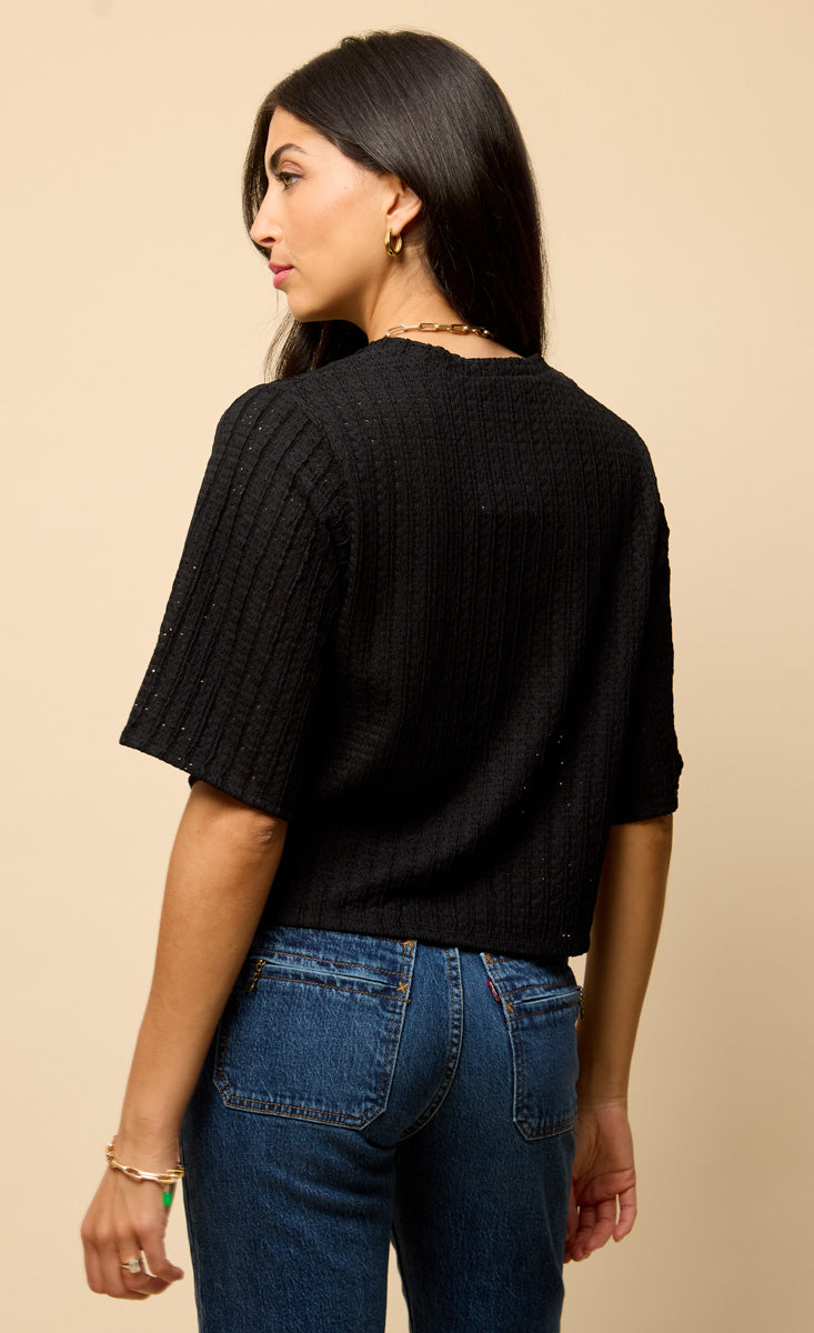 Black Knitted Button Down Top