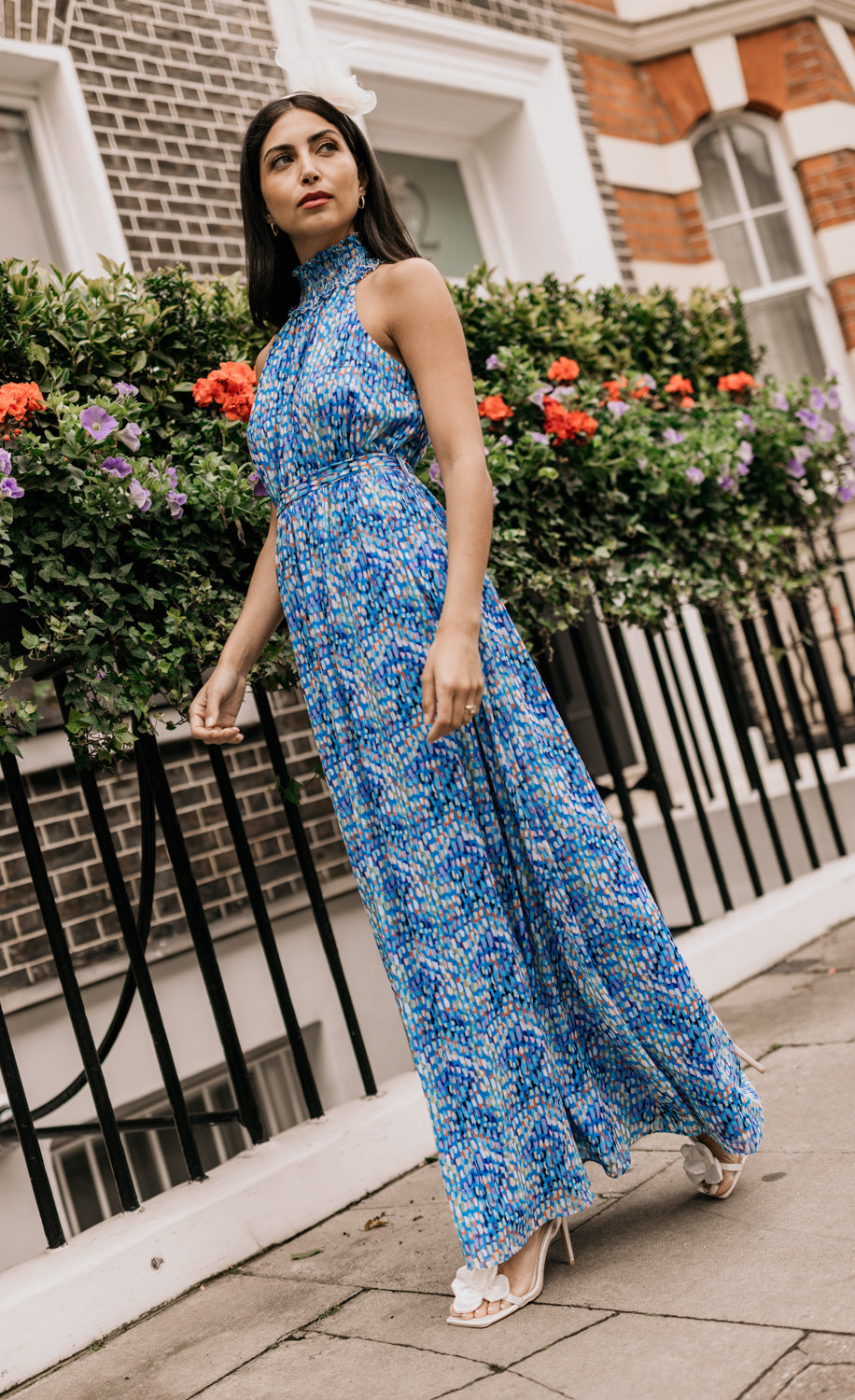 Blue Print Chiffon Maxi Dress