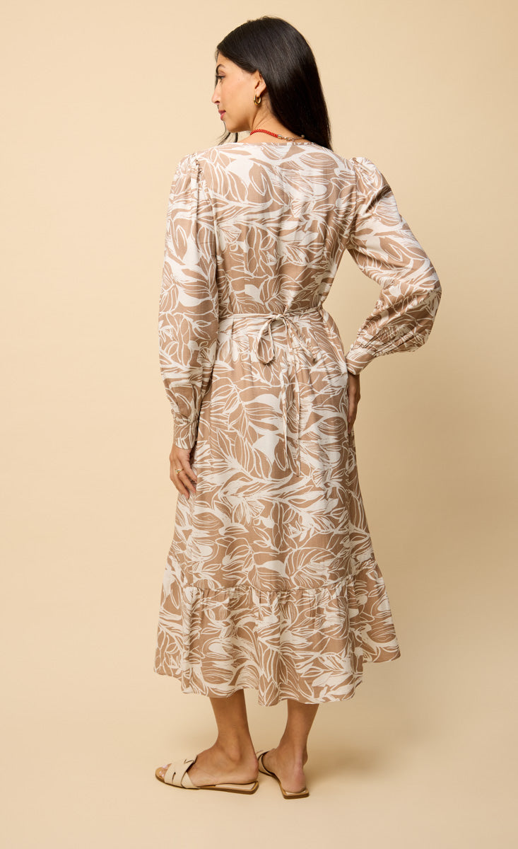 Leaf Print Midaxi Dress