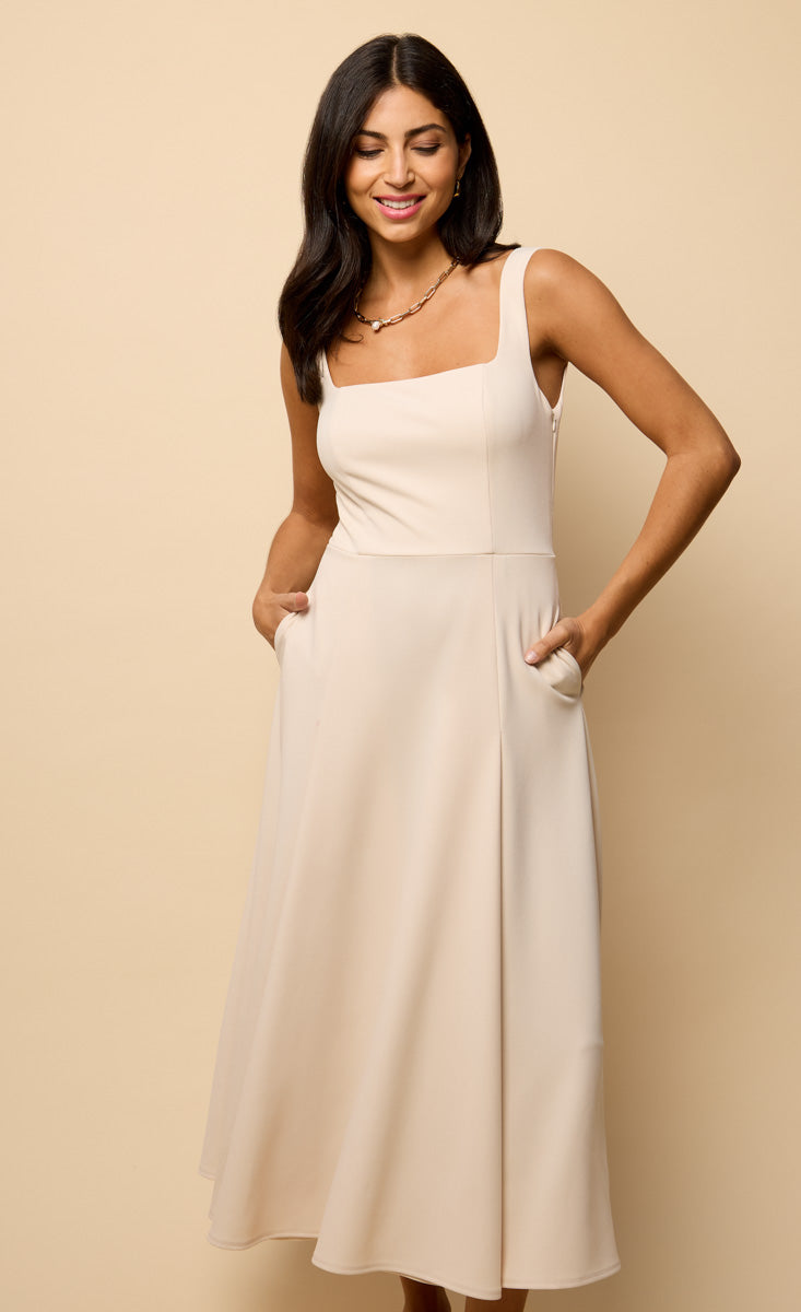 Ecru Square Neck Midaxi Dress