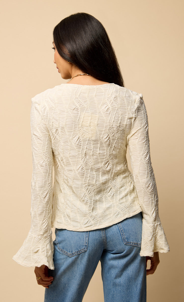 Cream Textured Tie-Up Detail Top