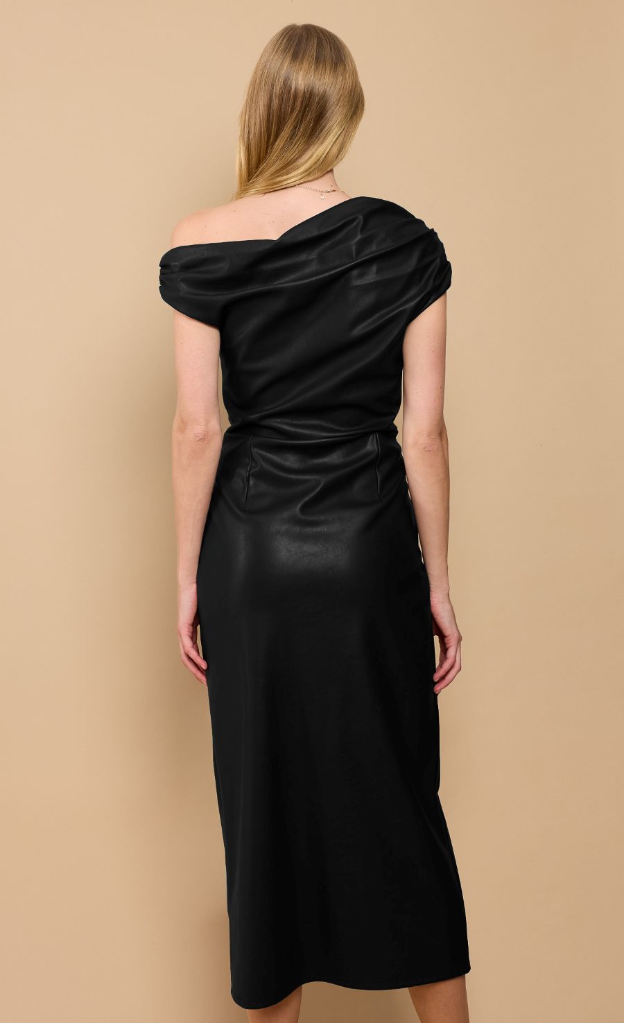 Black PU Asymmetric Neck Midaxi Dress by Vicky Pattison