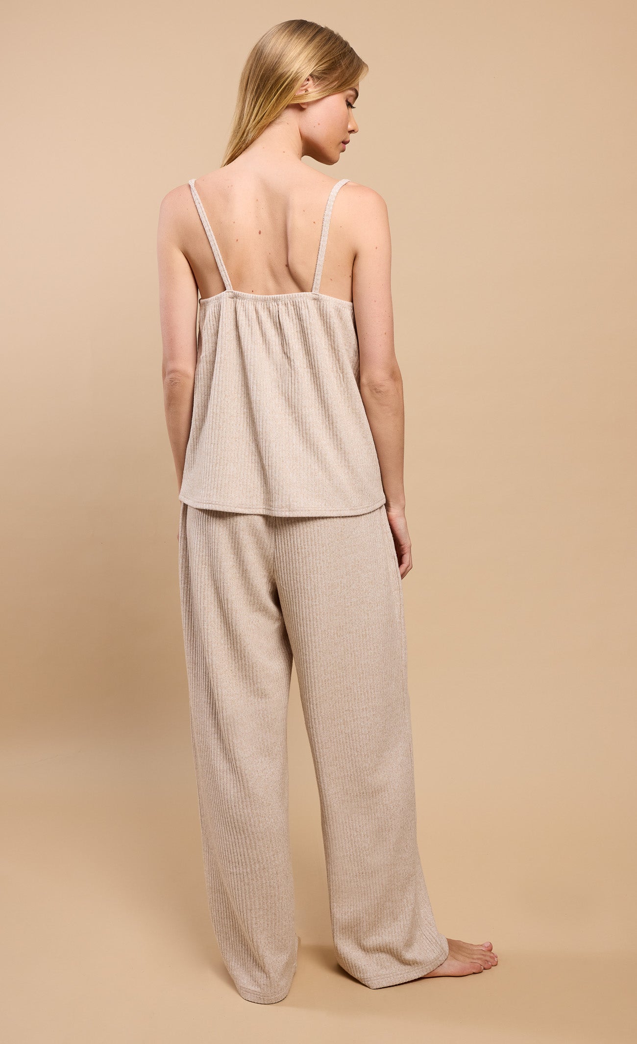 Oatmeal Ribbed Cami and Trouser Lounge Set by Vicky Pattison