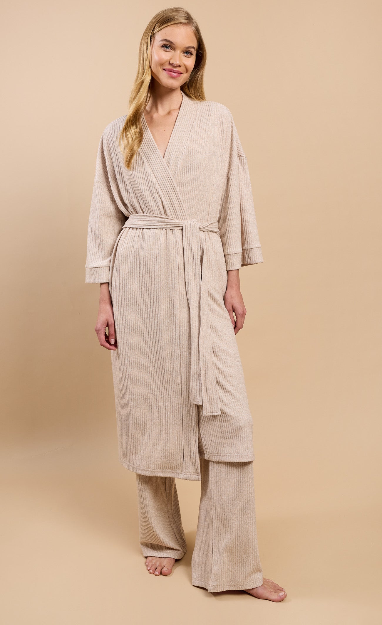 Oatmeal Ribbed Dressing Gown by Vicky Pattison